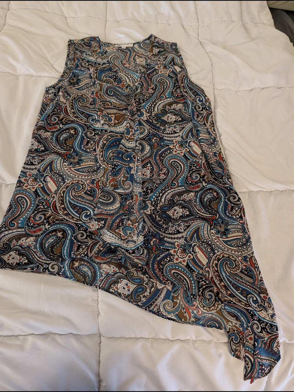 DR2 Paisley Print Sleeveless Top in Teal, Rust & Cream